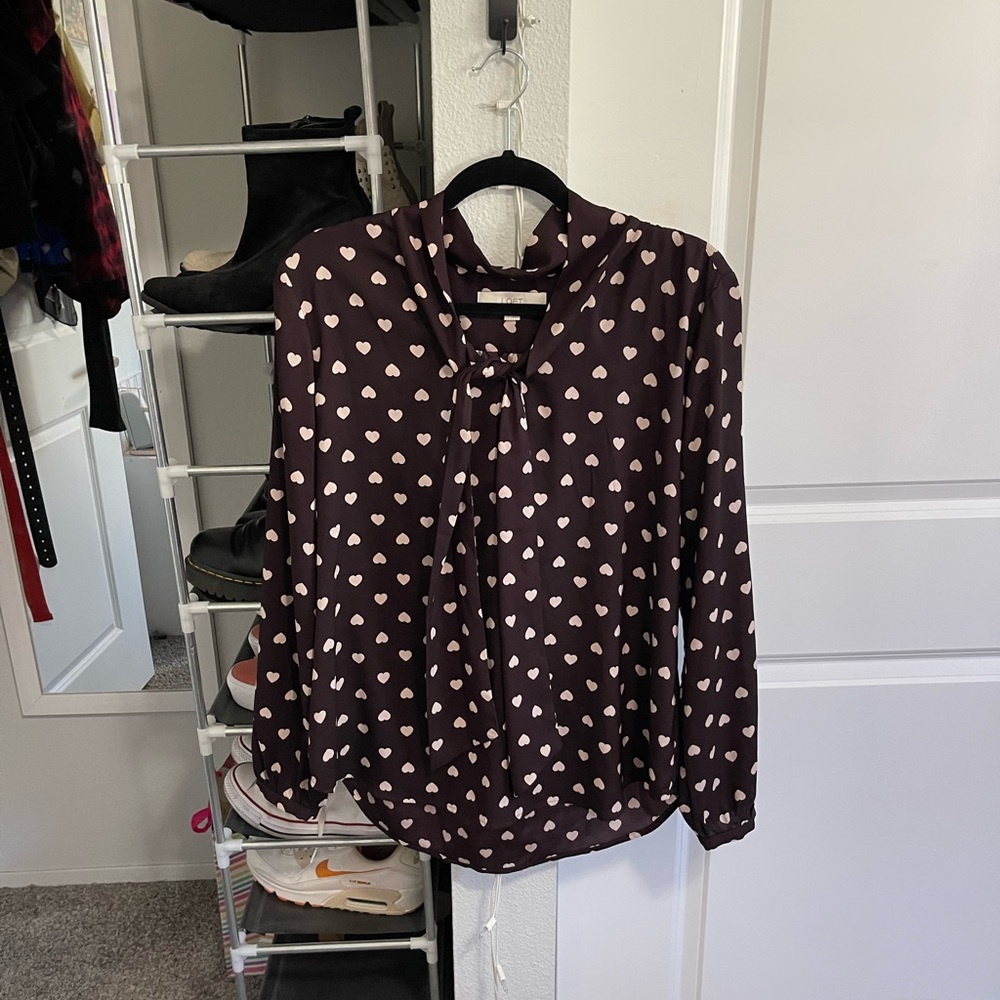 Loft Brown Heart Patterned Blouse